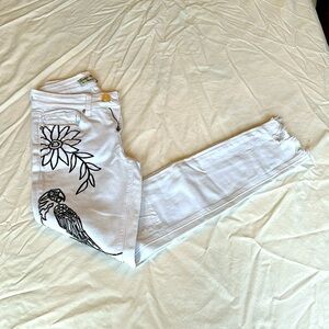 Indigo Rein White Jeans with Black Parrot & Floral Print